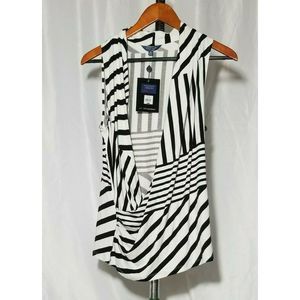 NWT Peter Som Black/White Sleeveless Blouse Sz M